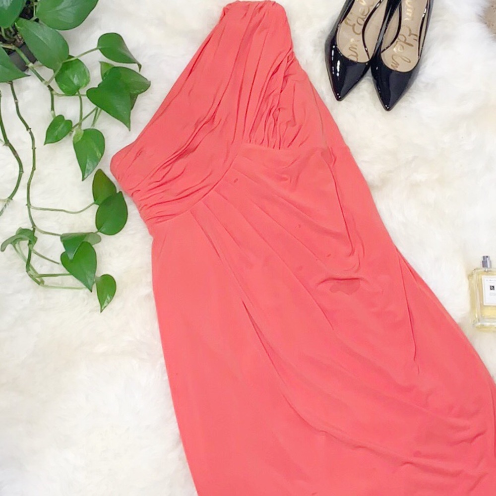 Ellen Tracy One Shoulder Dark Coral Dress